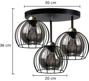 Prisadený luster SOLO BLACK 3xE27/60W/230V pr. 30 cm čierna/zlatá