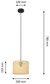 Luster na lanku ALBA 1xE27/15W/230V pr. 20 cm ratan/čierna