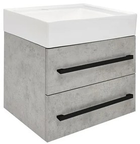 Kúpeľňová skrinka s umývadlom a čiernou úchytkou SAT Cube Way 60x53x46 cm betón mat CUBE46C602BESATCW, 1 ks