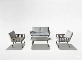 Garden Line SÚPRAVA HLINÍKOVÉHO NÁBYTKU (SOFA + 2 KRESLÁ + STÔL) BEŽOVÁ + BEŽOVÉ VANKÚŠE *9408