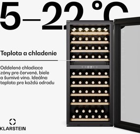 Klarstein Vinsider Duo chladnička na víno, 79 fliaš, 2 chladiace zóny, UV ochrana, 9 políc, Dotykové ovládanie