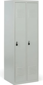 Kovová šatníková skrinka S2, 2-dverová, 1800 x 600 x 500 mm, otočný zámok, sivé dvere