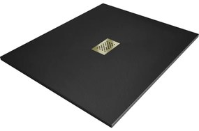 Mexen Hugo, obdĺžniková sprchová vanička SMC 120 x 100 cm, čierna, zlatá krytka, 42701012-G