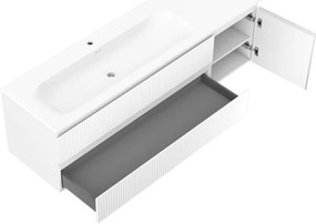 Mexen Rivel, kúpeľňová skrinka 160 cm s ľavým umývadlom Vela, 2S, 1D, drážkovaná, biela matná, 91A23-16047-3-BBFFF01-W23L01