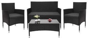 Záhradná súprava 2 kresiel, pohovky a stolíka HWC-F55 - čierna, vankúše tmavosivá