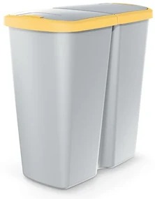 Odpadkový kôš DUO sivý, 45 l, žltá / sivá