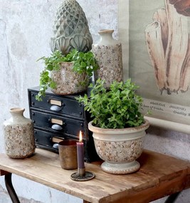 Zelená keramická dekoračná váza s kvietkami Florals Evry - Ø 11*17cm