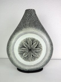 Stolná dizajnová lampa MANDALA, biela, ručne obojstranne maľovaná
