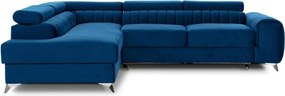 Modrá zamatová rozkladacia/s úložným priestorom rohová pohovka (ľavý roh/do L) Laurence – ELTAP