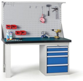 Pracovný stôl do dielne GB so zásuvkovým boxom na náradie, 4 zásuvky, 1500 mm