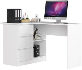 Rohový PC stolík Bodhi (biela + lesk biely) (L). Akcia -20%. Vlastná spoľahlivá doprava až k Vám domov. 1128550