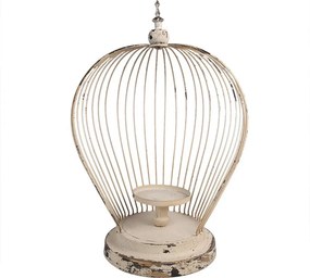 Béžová antik kovová lampáš v tvare klietky Brocante - 31*24*45 cm