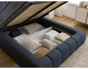 Tmavomodrá čalúnená dvojlôžková posteľ s úložným priestorom s roštom 140x190 cm Denali – Bobochic Paris