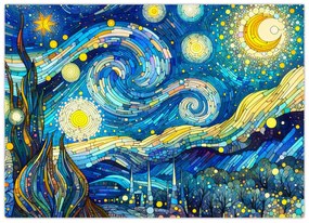 Sklenený obraz – Mozaika hviezdnej noci (70x50 cm)