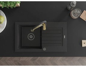 Mexen Pablo, 1-komorový granitový drez 752x436x161 mm a drezová batéria Aster, čierna, 6510-77-73450-57-B
