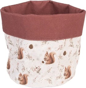 Béžový látkový košík na pečivo s veveričkami Tiny Squirrel - Ø 15*16 cm