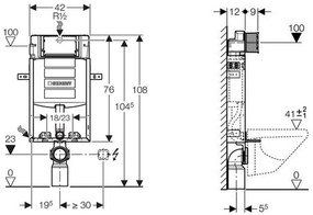 Geberit, GEBERIT KOMBIFIX ECO podomietková nádržka pre zamurovanie Sigma 12 cm, v. 108 cm, 110.302.00.5