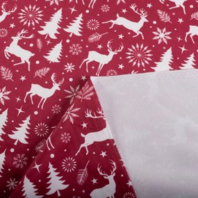 Biante Zamatový záves Tamara TMR-045 Vianočné jelene a stromčeky na červenom 135x190 cm