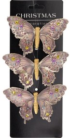 Set vianočných ozdôb Motýle, zlatá, 12x8x2 cm, s klipom, SET 3 KS
