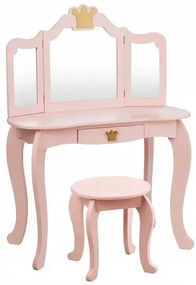 Detský toaletný stolík, zrkadlo + taburetka | ružový