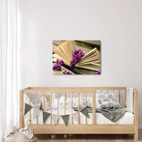 Obraz knihy a fialovej kvetiny (70x50 cm)