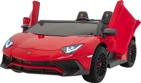 Ramiz Lamborghini Aventador SV na batérie pre 2 deti Červená + Bezkartáčový motor + Nafukovacie kolesá + LED audio