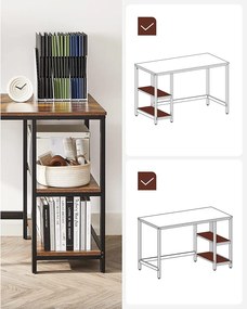 PC a písací stôl s 2 policami, rustikálny hnedý