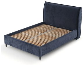 Tmavomodrá čalúnená dvojlôžková posteľ s úložným priestorom s roštom 160x200 cm Shell – Maison de Rêve