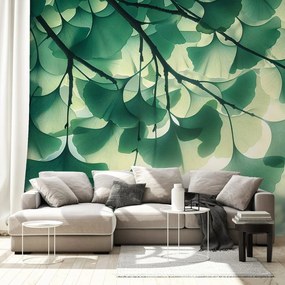 Tapeta zelené listy ginka v žiare svetla