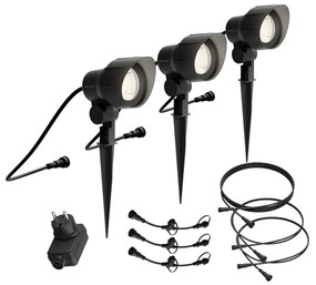 Philips 8719514477353 GardenLink Low Volt Spotlight Starter pack - nízkonapäťové exteriérové svietidlo/reflektor LED  3x6W/600lm 2700K čierna 3-set/konektor/adaptér 24W/kábel 5m+2m+2m