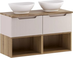 Závesná skrinka Nova Cashmere Lola s doskou a umývadlami 100 cm kašmírová/dub coast evoke