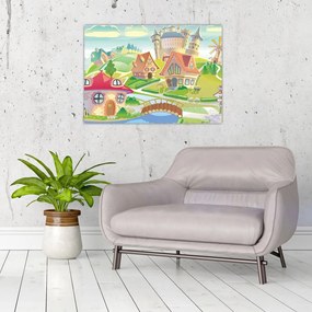 Sklenený obraz - Farebné mestečko (70x50 cm)