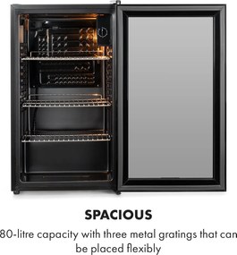 Klarstein Beersafe XXL Onyx, chladnička, energet. trieda E, LED, 3 kovové police, panoramatické sklenené dvierka