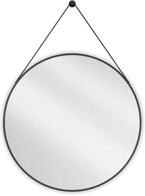 Mexen String, okrúhle kúpeľňové zrkadlo na pásiku 80 cm, farba rámu čierna matná, 9854-080-080-000-70