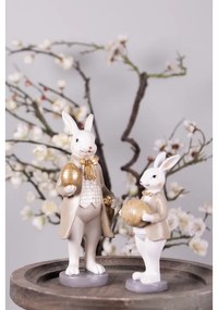 Veľkonočné dekorácie králik v hnedom kabátiku držiace vajíčko - 6*6*15 cm