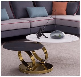 KONFERENČNÝ STOLÍK PRISCO EXCLUSIVE MRAMOR + ČIERNY SO ZLATÝM PODSTAVCOM