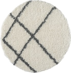 Kusový koberec My Shaggy Raute creme kruh, 150x150 (priemer) kruh, čiernobiela, chodba / predsieň, My Flair