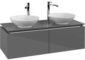 VILLEROY &amp; BOCH Legato závesná skrinka pod dve umývadlá na dosku, 2 zásuvky, 1200 x 500 x 380 mm, Glossy Grey, B58300FP