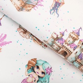 Biante Detský bavlnený behúň na stôl Sandra SA-567 Morské víly a kráľovstvo na bielom 45x120 cm