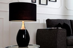 Moderná stolová lampa CARLA 60 cm čierno strieborná s ľanovým tienidlom