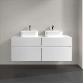 VILLEROY &amp; BOCH Collaro závesná skrinka pod dve umývadlá na dosku, 4 zásuvky, 1400 x 500 x 548 mm, White Matt, C10300MS