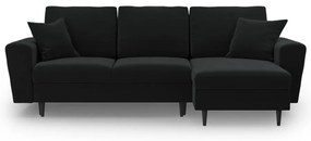 Čierna zamatová rozkladacia/s úložným priestorom rohová pohovka Kyoto – Cosmopolitan Design