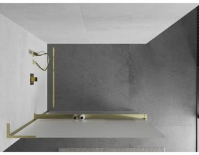 Mexen Kioto+ L, sprchová zástena Walk-In s poličkou a vešiakom 110 x 200 cm, 8mm sklo námraza, zlatý matný profil, 800-110-123-55-30