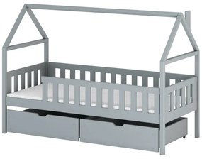 Detská domčeková posteľ z masívu borovice DIANA so šuplíkmi - 200x90 cm - ŠEDÁ