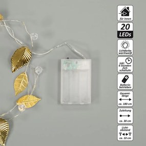 Osvetlenie perly a zlaté listy, 20 LED, teplá biela, 2 kusy