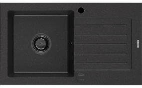 Mexen Pablo granitový jednokomorový drez s odkvapkávačom 752 x 436 mm, Čierna/Strieborná metalíza, Sifón Čierna - 6510751010-73-