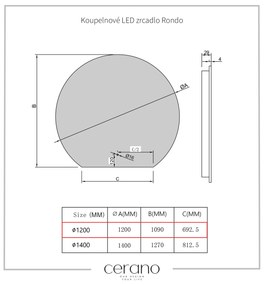 Cerano Rondo, LED kúpeľňové zrkadlo Ø 120 cm, CER-CER-NT2153-120