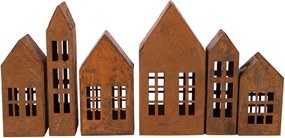 Set 6ks hrdzavá dekorácia v tvare domčeka Rustic Charm - 27*3*14 cm