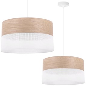 Light Home Závesné svietidlo Wood, 1x béžová dubová dýha/biele PVCové tienidlo, (fi 40cm)