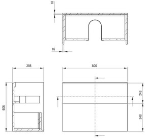 Deante Tubo, závesná skrinka 800x385x600 mm, čierna mantá, DEA-STU_NU81